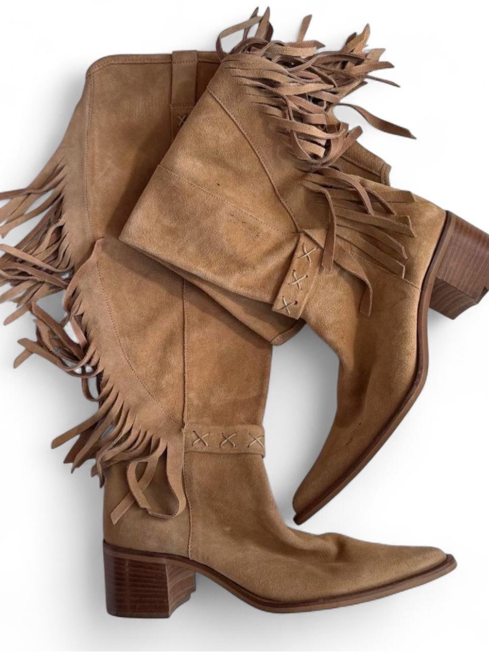 Bronx Tan Suede Fringe Knee High Western Boots